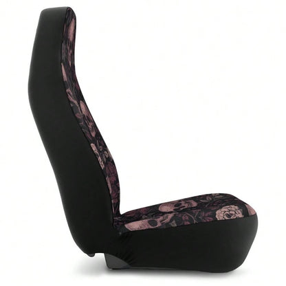 Skull Rose Car Seat Covers 1PC/2Pcs Double-Sided Brushed Milk Silk Boho Goth Floral Style Auto Seat Protectors