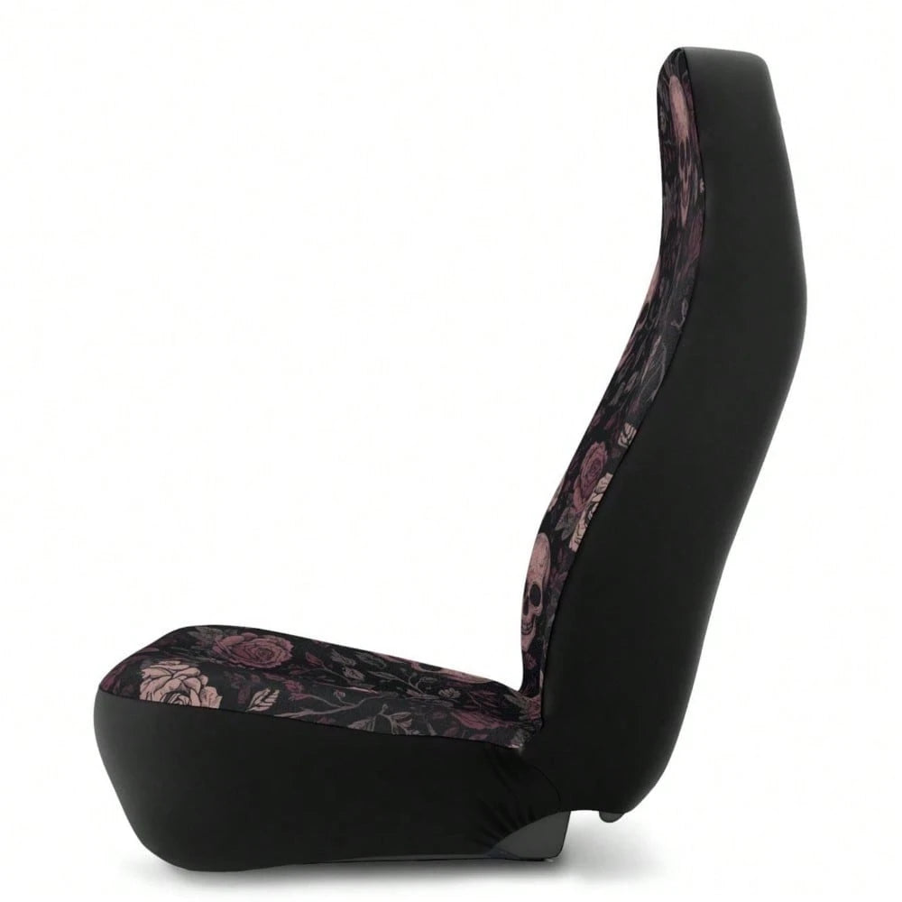 Skull Rose Car Seat Covers 1PC/2Pcs Double-Sided Brushed Milk Silk Boho Goth Floral Style Auto Seat Protectors
