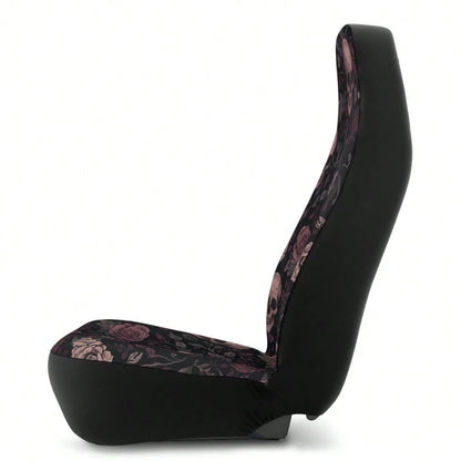 Skull Rose Car Seat Covers 1PC/2Pcs Double-Sided Brushed Milk Silk Boho Goth Floral Style Auto Seat Protectors