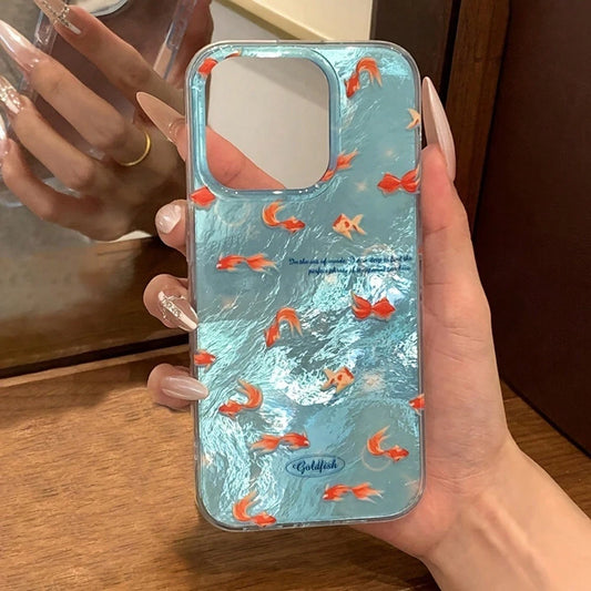 Small Fish Swimming Pattern, Glacier Texture Transparent Sides Phone Case For IPhone 17air/16/15Pro/14/13pro12Pro Max/16Plus 11 Xs Max Cover