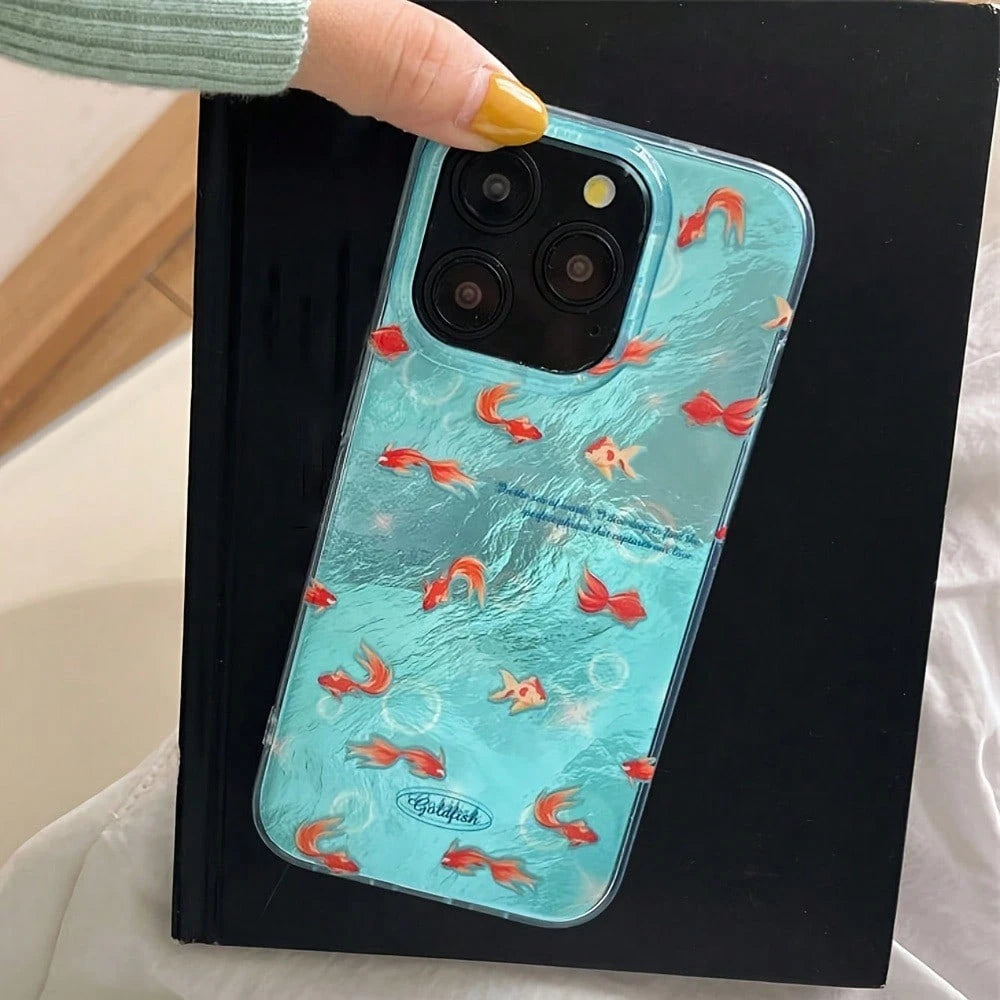 Small Fish Swimming Pattern, Glacier Texture Transparent Sides Phone Case For IPhone 17air/16/15Pro/14/13pro12Pro Max/16Plus 11 Xs Max Cover
