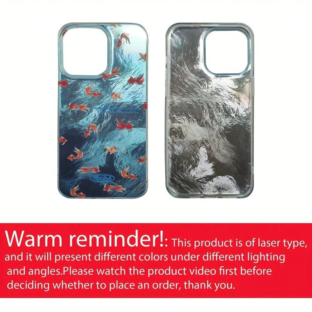 Small Fish Swimming Pattern, Glacier Texture Transparent Sides Phone Case For IPhone 17air/16/15Pro/14/13pro12Pro Max/16Plus 11 Xs Max Cover