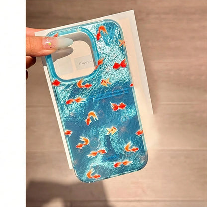 Small Fish Swimming Pattern, Glacier Texture Transparent Sides Phone Case For IPhone 17air/16/15Pro/14/13pro12Pro Max/16Plus 11 Xs Max Cover