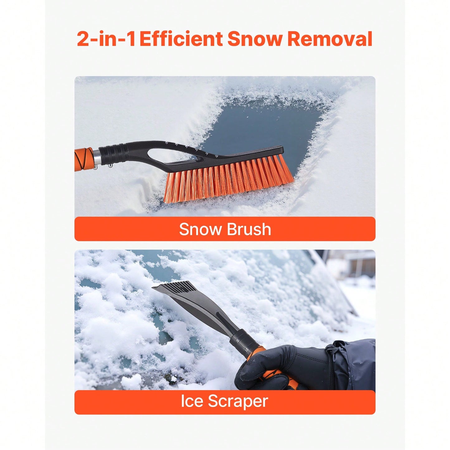 Snow Brush And Ice Scrapers For Car Windshield, 27-Inch Aluminum Snow Scraper Removal Tool With Foam Grip & Scratch-Free Bristles, Detachable And Easy-To-Carry For Cars, Trucks, SUVs, RVs