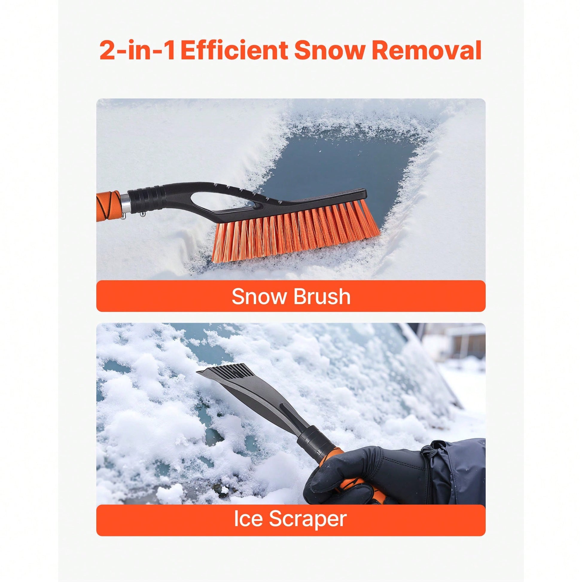 Snow Brush And Ice Scrapers For Car Windshield, 27-Inch Aluminum Snow Scraper Removal Tool With Foam Grip & Scratch-Free Bristles, Detachable And Easy-To-Carry For Cars, Trucks, SUVs, RVs