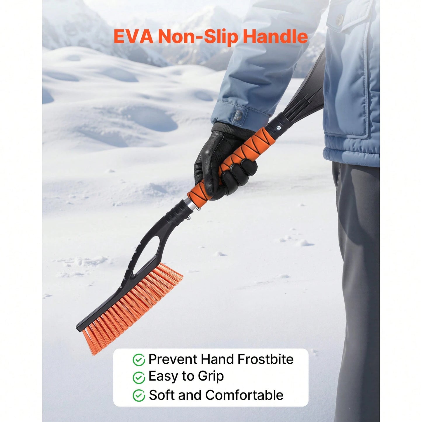 Snow Brush And Ice Scrapers For Car Windshield, 27-Inch Aluminum Snow Scraper Removal Tool With Foam Grip & Scratch-Free Bristles, Detachable And Easy-To-Carry For Cars, Trucks, SUVs, RVs