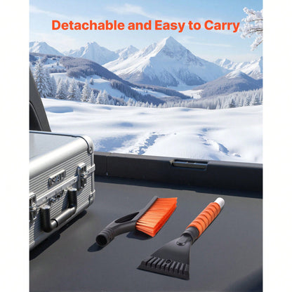 Snow Brush And Ice Scrapers For Car Windshield, 27-Inch Aluminum Snow Scraper Removal Tool With Foam Grip & Scratch-Free Bristles, Detachable And Easy-To-Carry For Cars, Trucks, SUVs, RVs