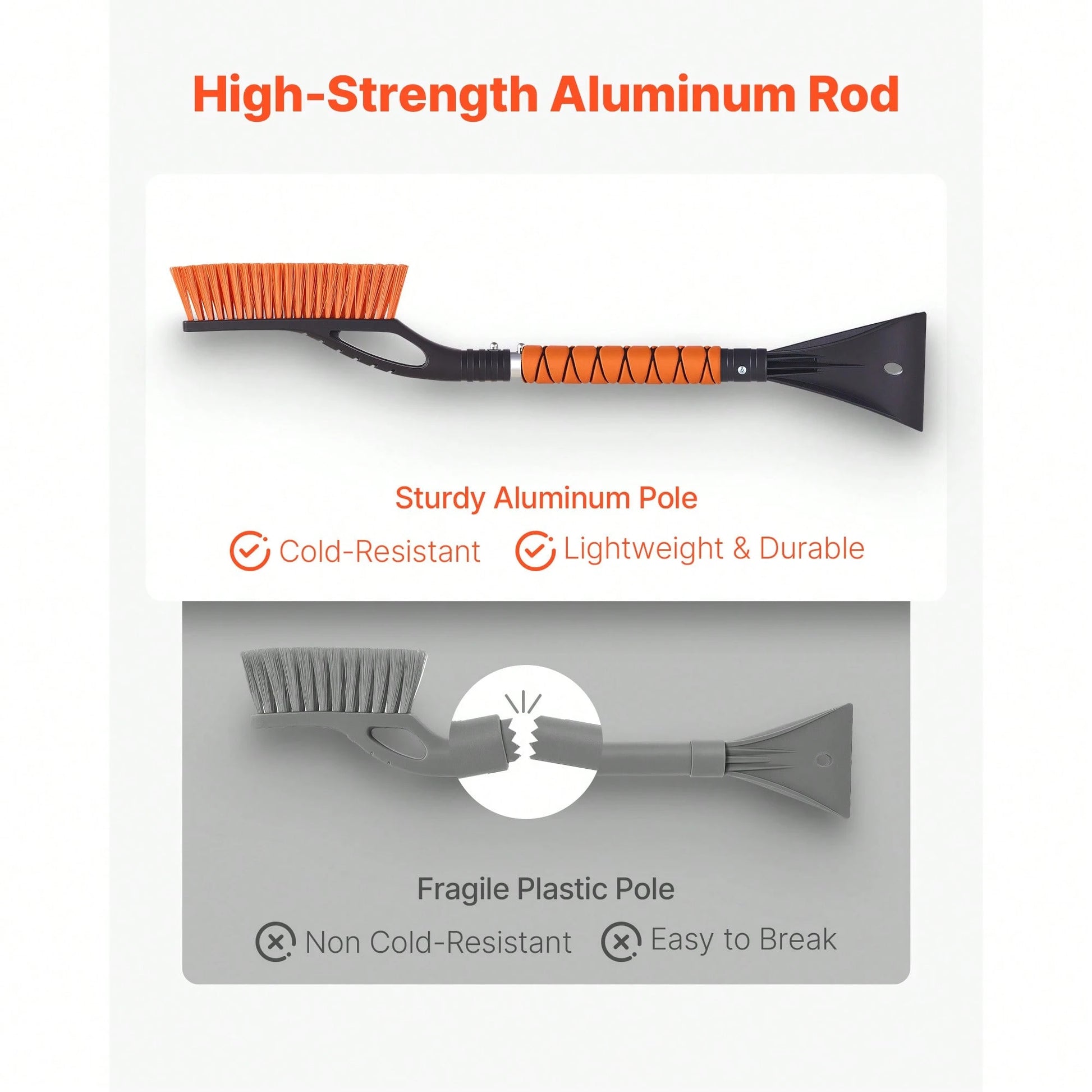 Snow Brush And Ice Scrapers For Car Windshield, 27-Inch Aluminum Snow Scraper Removal Tool With Foam Grip & Scratch-Free Bristles, Detachable And Easy-To-Carry For Cars, Trucks, SUVs, RVs