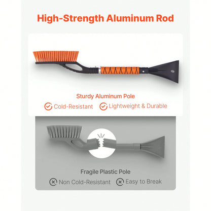 Snow Brush And Ice Scrapers For Car Windshield, 27-Inch Aluminum Snow Scraper Removal Tool With Foam Grip & Scratch-Free Bristles, Detachable And Easy-To-Carry For Cars, Trucks, SUVs, RVs