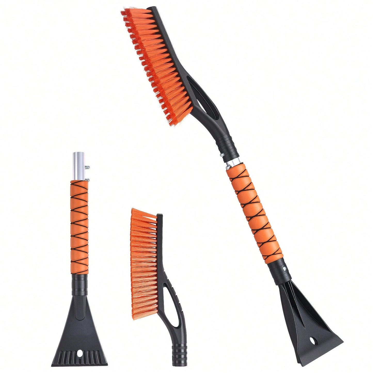 Snow Brush And Ice Scrapers For Car Windshield, 27-Inch Aluminum Snow Scraper Removal Tool With Foam Grip & Scratch-Free Bristles, Detachable And Easy-To-Carry For Cars, Trucks, SUVs, RVs