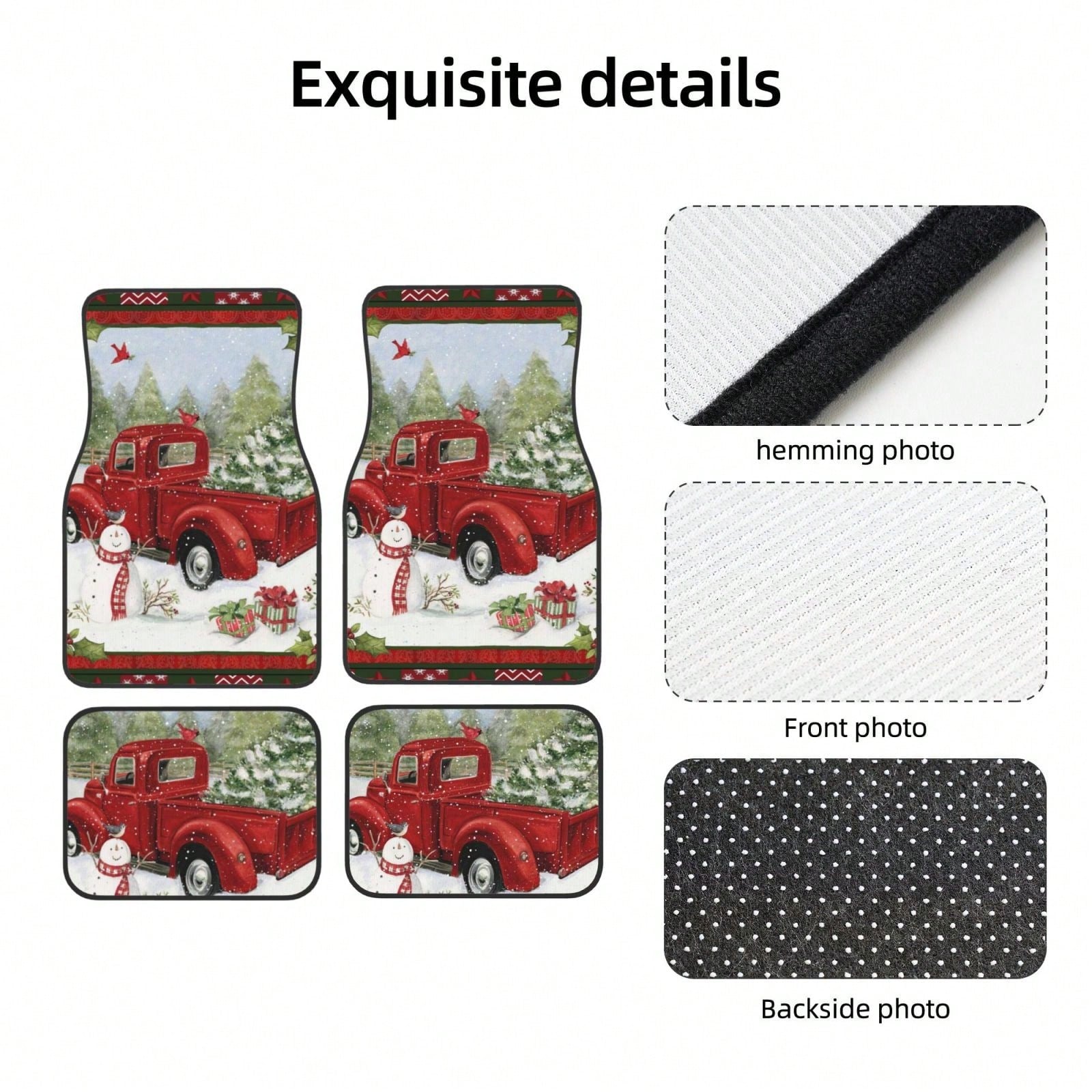 Snowman Christmas Tree With Red Pickup Truck Car Floor Carpet Set Of 4, Auto Interior Floor Mats Durable Front & Rear Carpets For Car Accessories Decoration