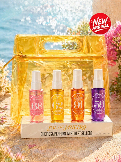 Sol Cheirosa Perfume Mist 4-Pack Set For Women – Mini Travel Size 30ml (1 Fl.Oz) Each, Fragrance Collection 59, 62, 68, 91– Perfect For On-The-Go, Long-Lasting, Sweet & Tropical Scents