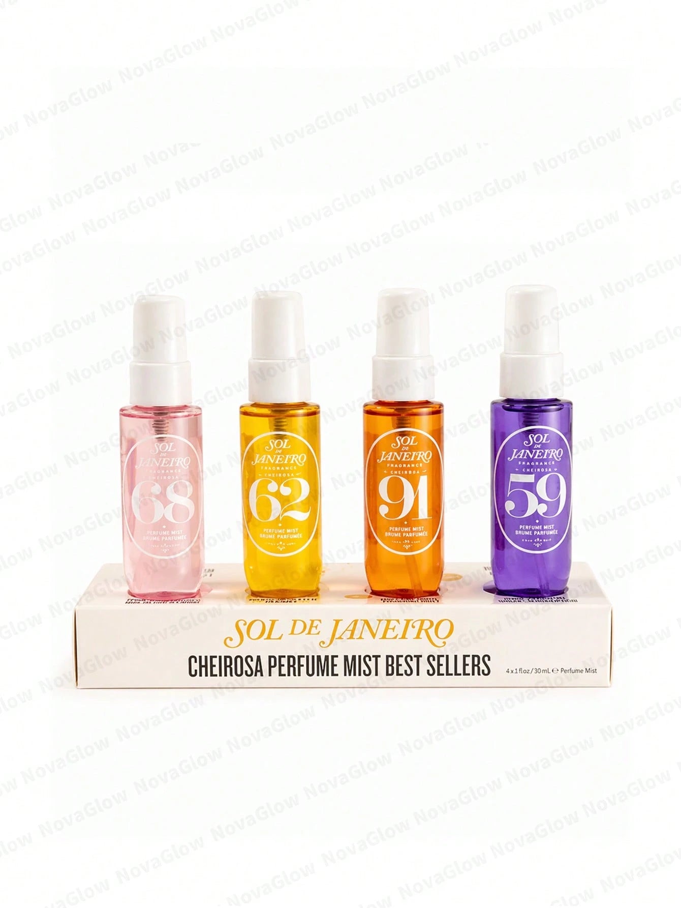 Sol Cheirosa Perfume Mist 4-Pack Set For Women – Mini Travel Size 30ml (1 Fl.Oz) Each, Fragrance Collection 59, 62, 68, 91– Perfect For On-The-Go, Long-Lasting, Sweet & Tropical Scents