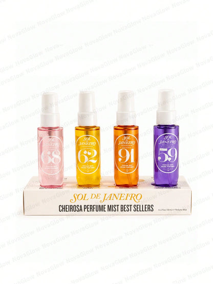 Sol Cheirosa Perfume Mist 4-Pack Set For Women – Mini Travel Size 30ml (1 Fl.Oz) Each, Fragrance Collection 59, 62, 68, 91– Perfect For On-The-Go, Long-Lasting, Sweet & Tropical Scents