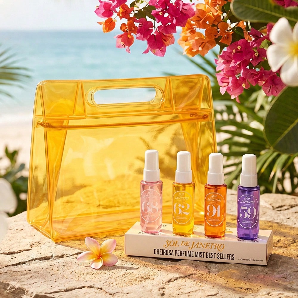Sol Cheirosa Perfume Mist 4-Pack Set For Women – Mini Travel Size 30ml (1 Fl.Oz) Each, Fragrance Collection 59, 62, 68, 91– Perfect For On-The-Go, Long-Lasting, Sweet & Tropical Scents