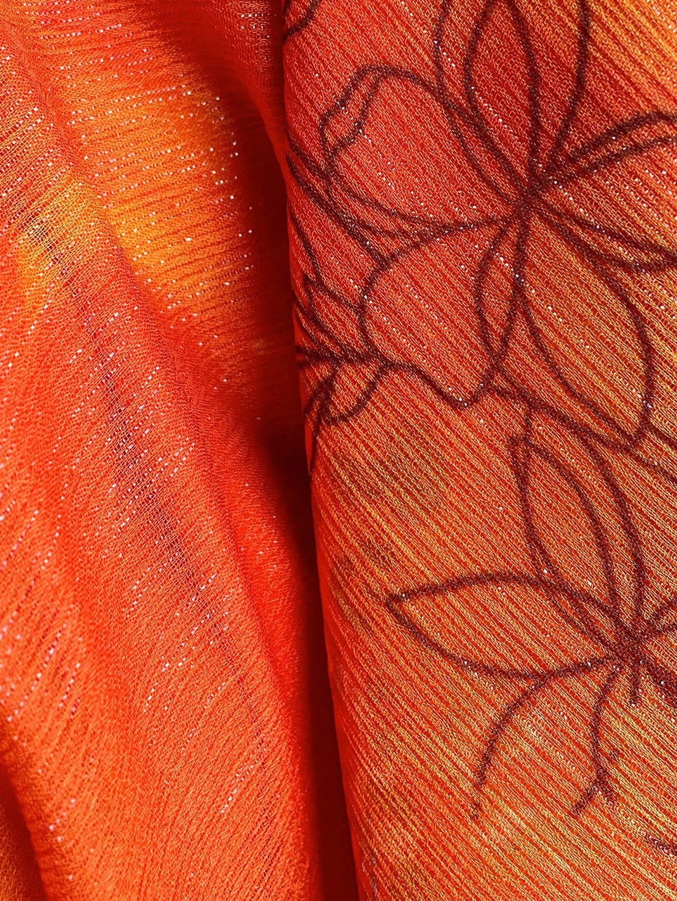 Soleia WYWH Vacation Retro Tropical Bohemian Animal Print Burnt Orange Jellyfish Frill Trim 3D Floral Shiny Chiffon Dress Vacation Beach Summer