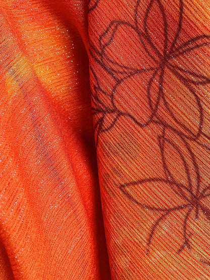 Soleia WYWH Vacation Retro Tropical Bohemian Animal Print Burnt Orange Jellyfish Frill Trim 3D Floral Shiny Chiffon Dress Vacation Beach Summer