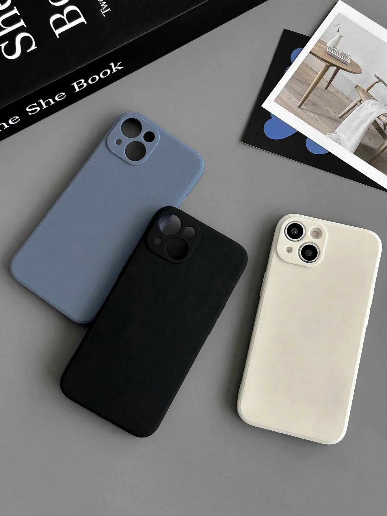 Solid Color Material Silicone Minimalist White Black Blue 3pcs Minimalist Solid Color Phone Cases Precise Holes Straight Edges Thick Anti-Drop Painted Phone Protective Covers International Version Spr