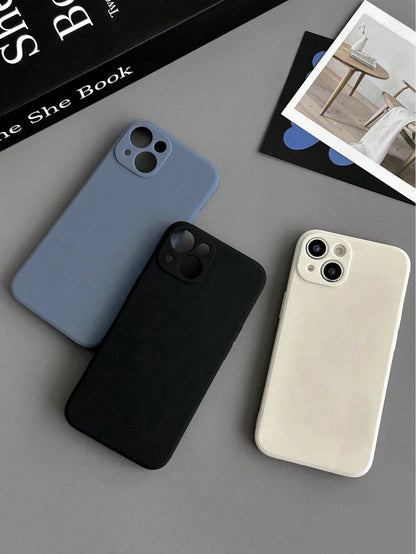 Solid Color Material Silicone Minimalist White Black Blue 3pcs Minimalist Solid Color Phone Cases Precise Holes Straight Edges Thick Anti-Drop Painted Phone Protective Covers International Version Spr