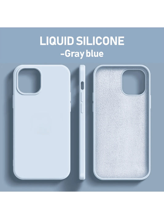 Solid Color Silicone Luxury Blue Shockproof 1pc Luxury Liquid Silicone Phone Shockproof Case Compatible With IPhone 17 Air 16e 11 13 12 14 15 Pro Max Compatible With Iphone 16 Pro Max Shock-Proof Prot