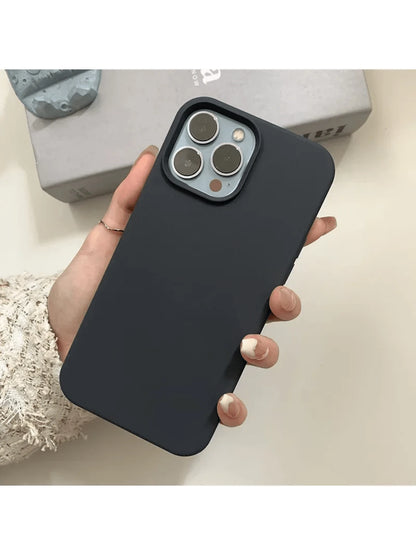 Solid Color Silicone Luxury Blue Shockproof 1pc Luxury Liquid Silicone Phone Shockproof Case Compatible With IPhone 17 Air 16e 11 13 12 14 15 Pro Max Compatible With Iphone 16 Pro Max Shock-Proof Prot