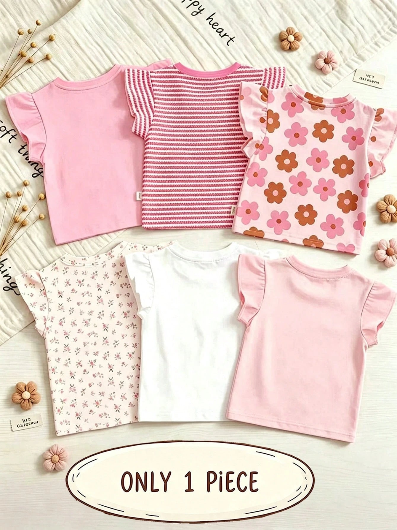Souflis Souflis 1pc Random Bohemian Floral, Cute Pink Striped, 3D Bow Pattern, Young Girl Casual Minimalist Versatile Crew Neck T-Shirt, Suitable For Spring/Summer Daily Wear, Travel, Vacation