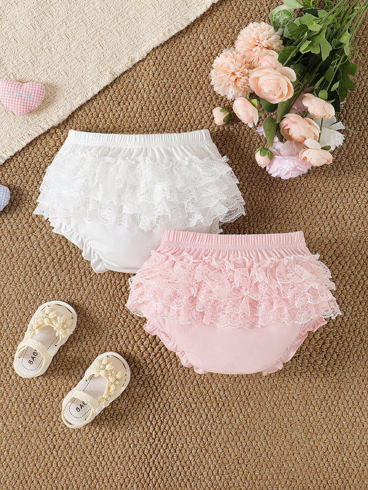Souflis Souflis 2 Pack Baby Girl Clothes Cute Summer Pink And White Striped Lace Mesh Ruffle Bloomers Shorts Holiday Baby Shower Gift Bottoms
