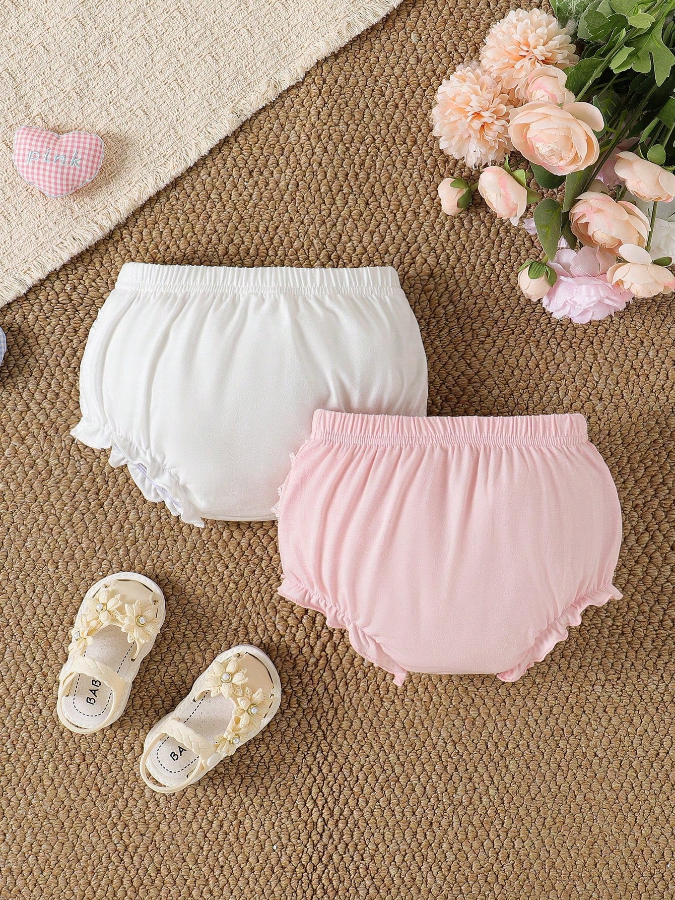 Souflis Souflis 2 Pack Baby Girl Clothes Cute Summer Pink And White Striped Lace Mesh Ruffle Bloomers Shorts Holiday Baby Shower Gift Bottoms