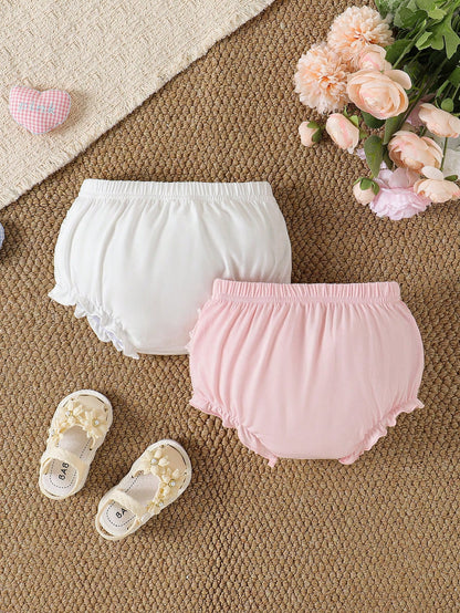 Souflis Souflis 2 Pack Baby Girl Clothes Cute Summer Pink And White Striped Lace Mesh Ruffle Bloomers Shorts Holiday Baby Shower Gift Bottoms