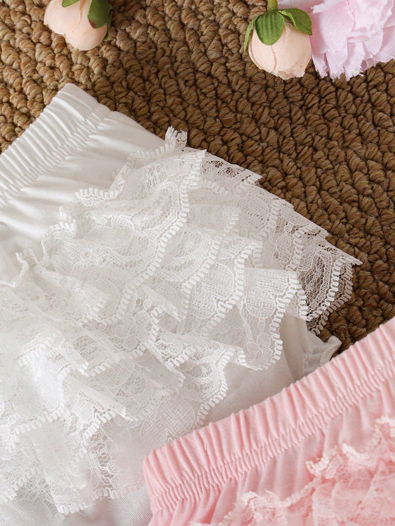 Souflis Souflis 2 Pack Baby Girl Clothes Cute Summer Pink And White Striped Lace Mesh Ruffle Bloomers Shorts Holiday Baby Shower Gift Bottoms