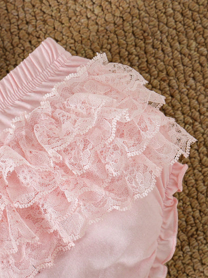 Souflis Souflis 2 Pack Baby Girl Clothes Cute Summer Pink And White Striped Lace Mesh Ruffle Bloomers Shorts Holiday Baby Shower Gift Bottoms