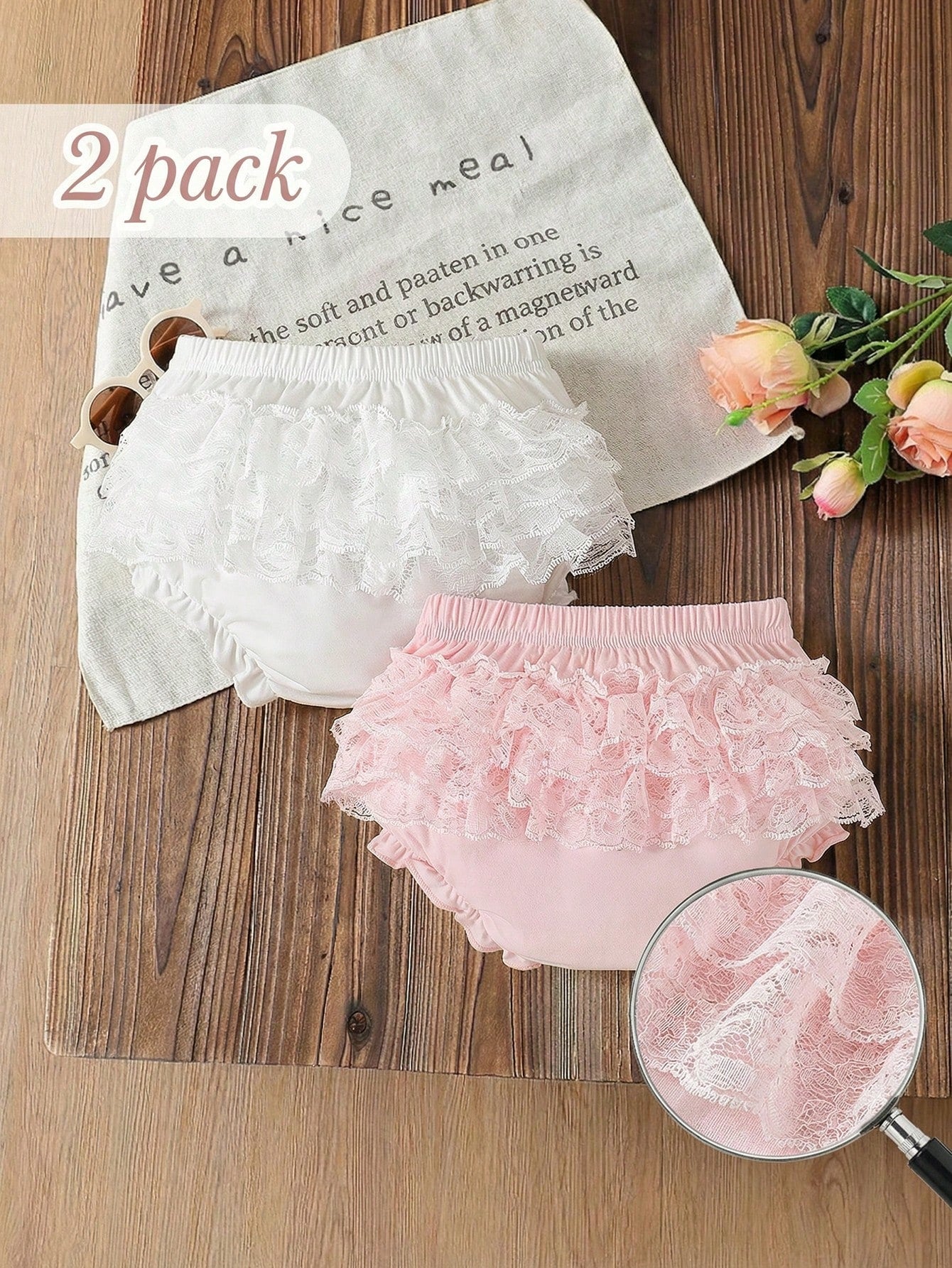 Souflis Souflis 2 Pack Baby Girl Clothes Cute Summer Pink And White Striped Lace Mesh Ruffle Bloomers Shorts Holiday Baby Shower Gift Bottoms