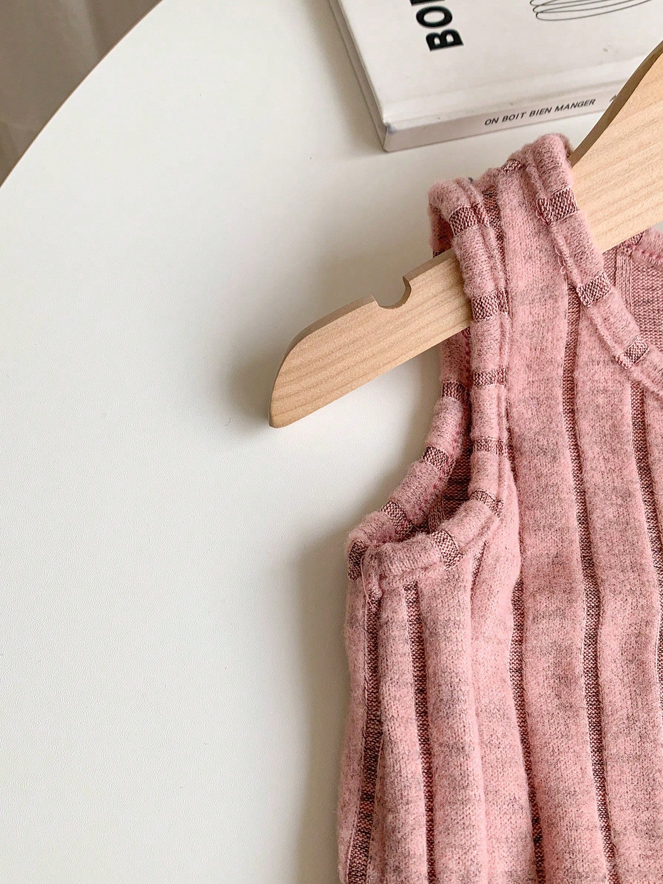 Souflis Souflis 2pcs Baby Girl 0-3 Years All-Match Versatile Casual Fuzzy Rib-Knit Cropped Vest & Shorts Set, Pink & Gray, For Daily Wear And Outings