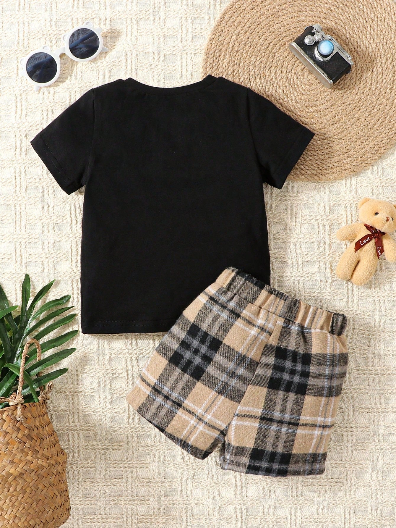 Souflis Souflis Baby Boy Bear Print Tee & Plaid Shorts, For Christmas