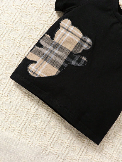 Souflis Souflis Baby Boy Bear Print Tee & Plaid Shorts, For Christmas
