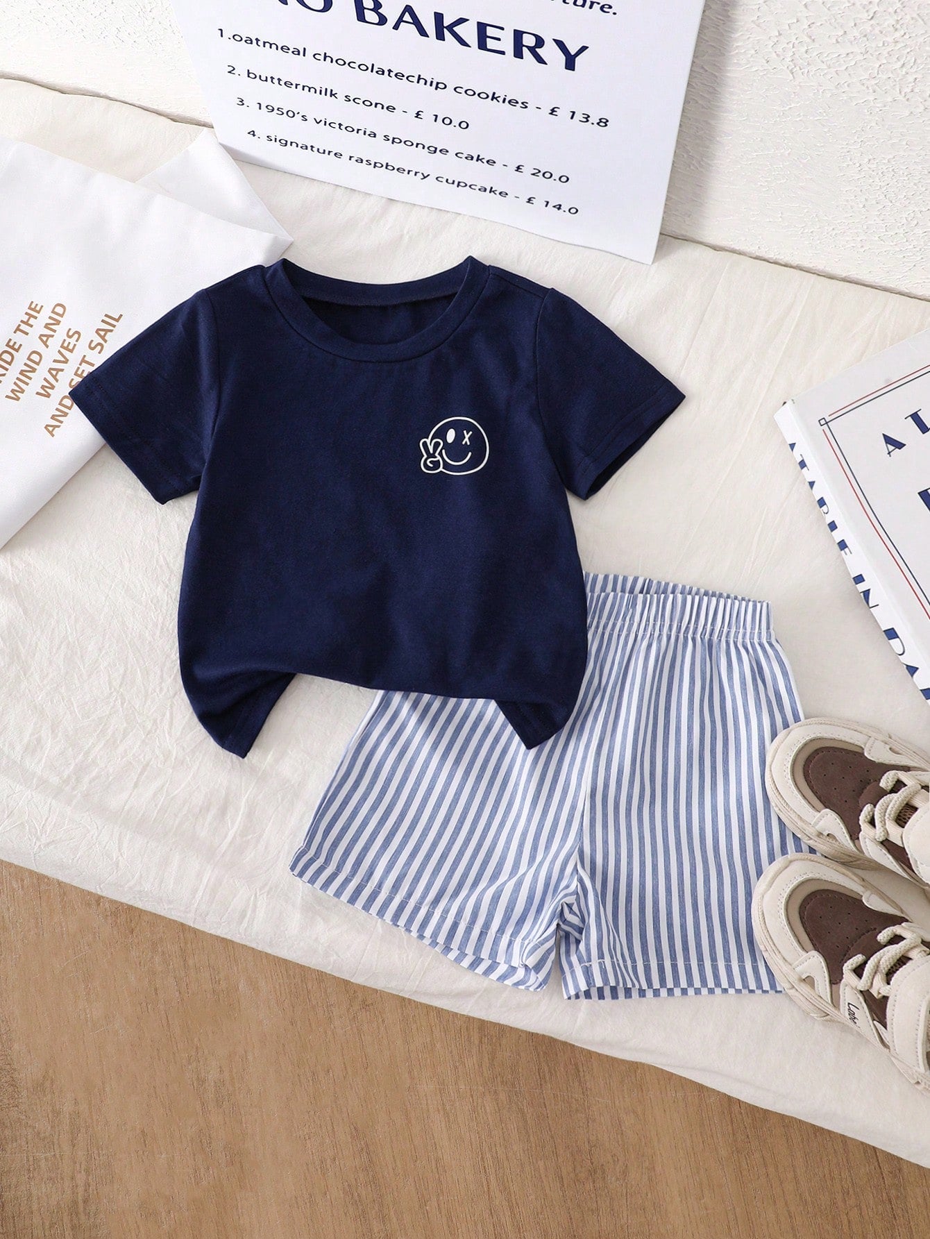 Souflis Souflis Baby Boy Bear Print Tee & Plaid Shorts, For Christmas