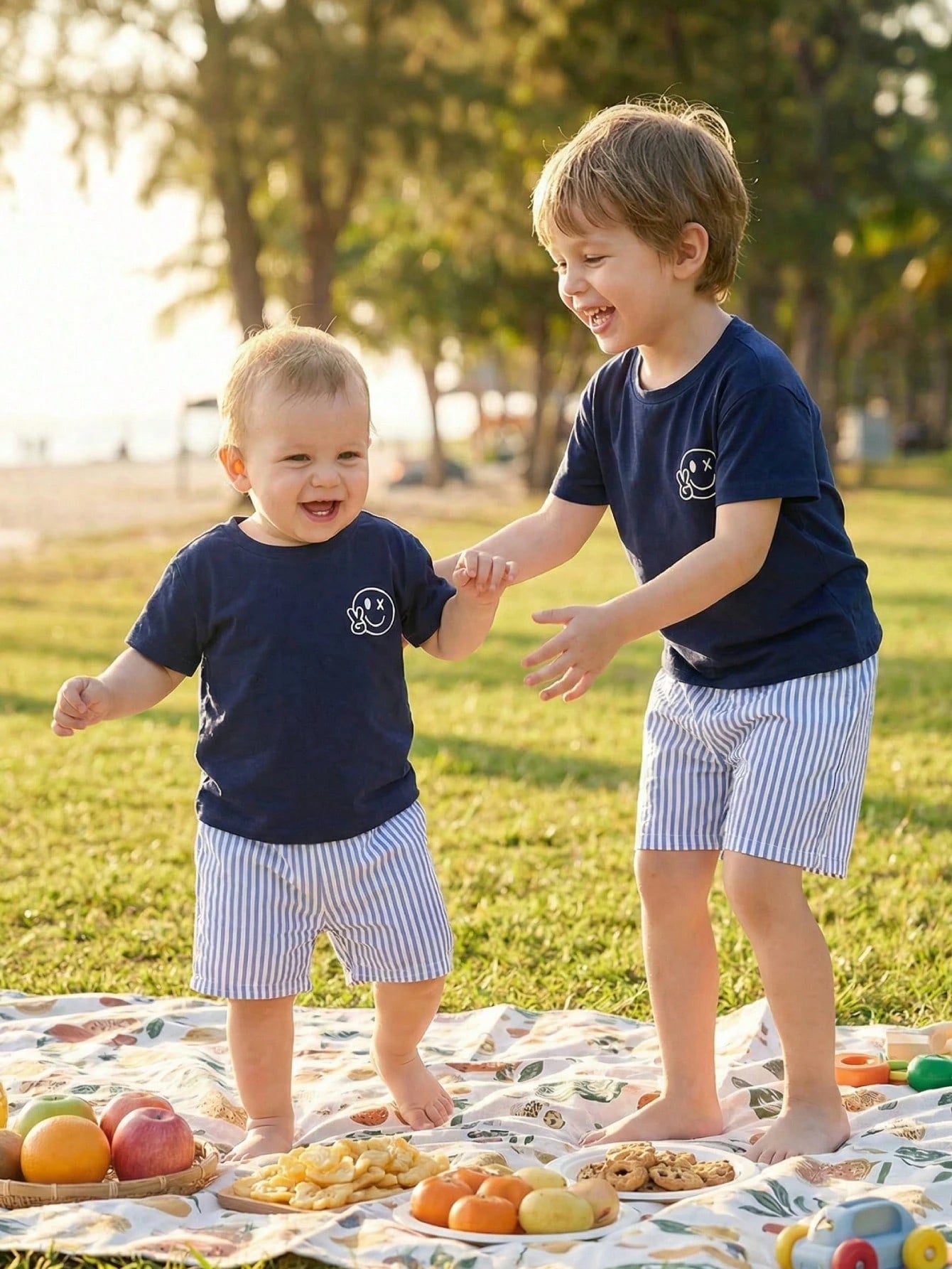 Souflis Souflis Baby Boy Bear Print Tee & Plaid Shorts, For Christmas