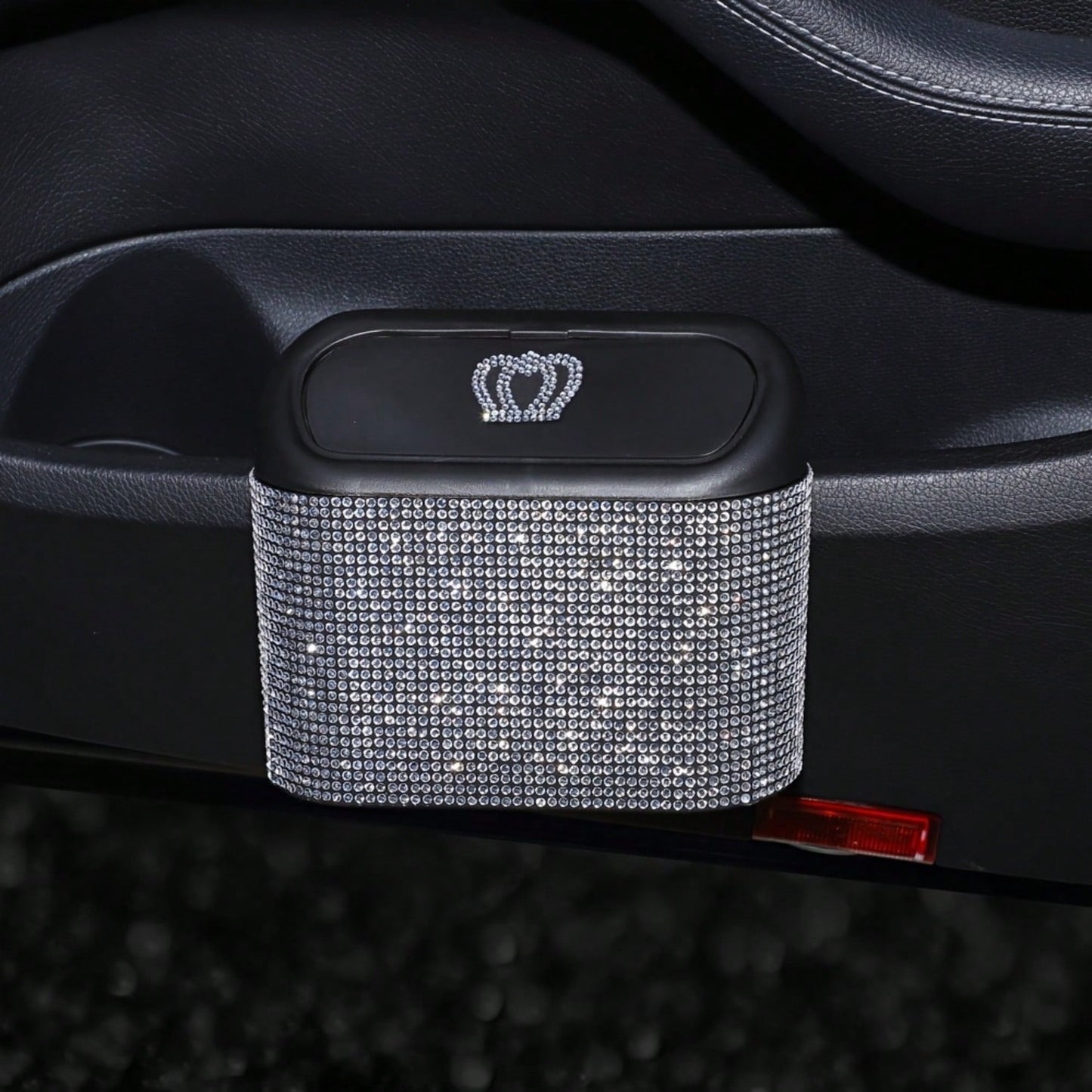 Sparkling Crystal Crown Car Trash Can, Sparkling Rhinestones Portable Mini Trash Can, Car, Office, Kitchen Seat Back Trash Basket, Universal Car Storage Accessory, Premium Car Decor Accessory, Ideal G