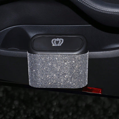 Sparkling Crystal Crown Car Trash Can, Sparkling Rhinestones Portable Mini Trash Can, Car, Office, Kitchen Seat Back Trash Basket, Universal Car Storage Accessory, Premium Car Decor Accessory, Ideal G