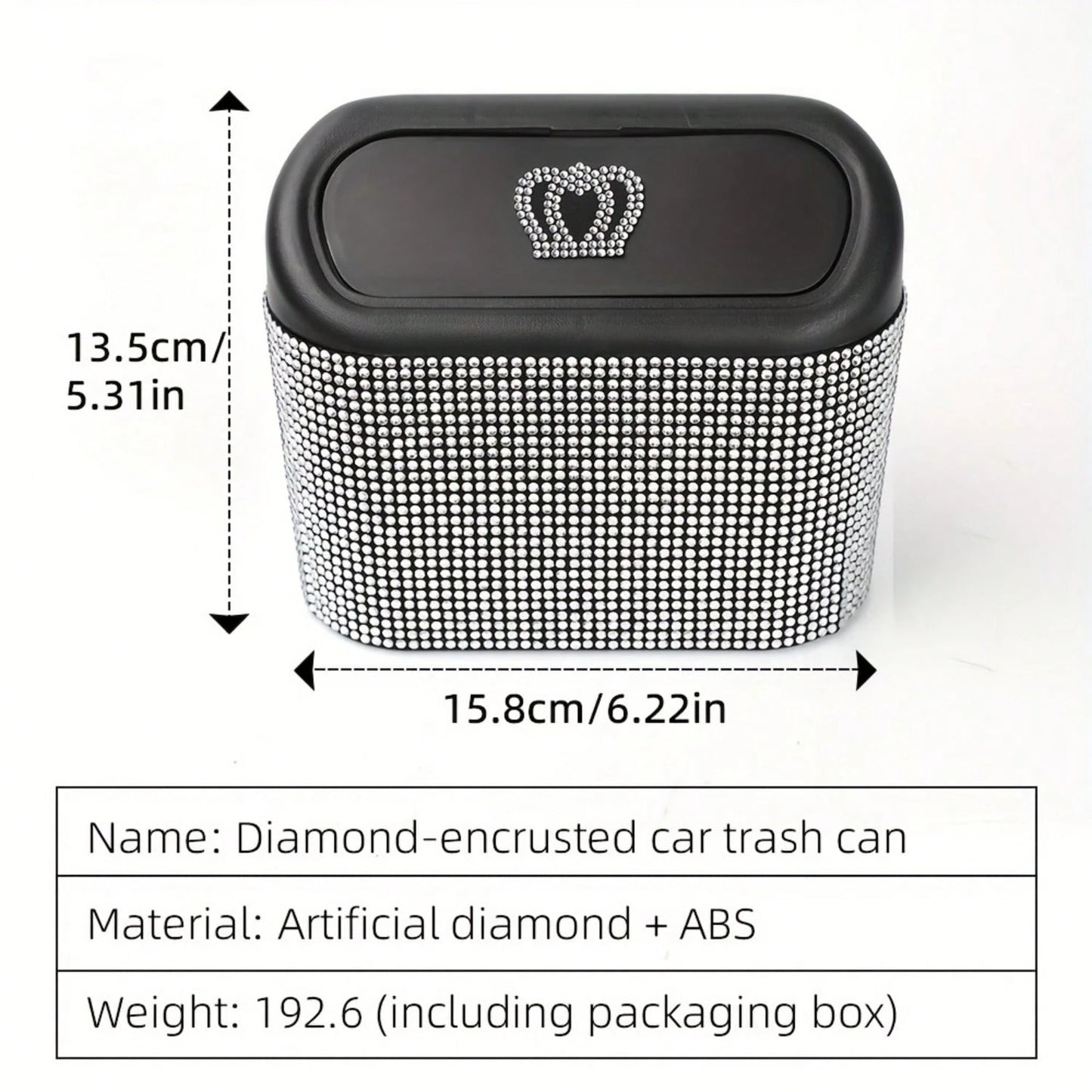 Sparkling Crystal Crown Car Trash Can, Sparkling Rhinestones Portable Mini Trash Can, Car, Office, Kitchen Seat Back Trash Basket, Universal Car Storage Accessory, Premium Car Decor Accessory, Ideal G