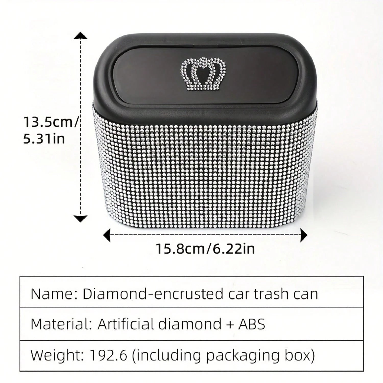Sparkling Crystal Crown Car Trash Can, Sparkling Rhinestones Portable Mini Trash Can, Car, Office, Kitchen Seat Back Trash Basket, Universal Car Storage Accessory, Premium Car Decor Accessory, Ideal G
