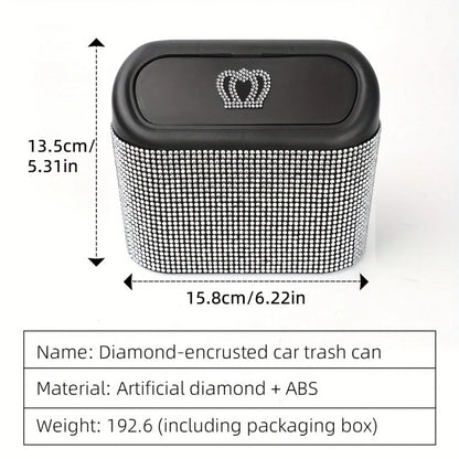 Sparkling Crystal Crown Car Trash Can, Sparkling Rhinestones Portable Mini Trash Can, Car, Office, Kitchen Seat Back Trash Basket, Universal Car Storage Accessory, Premium Car Decor Accessory, Ideal G