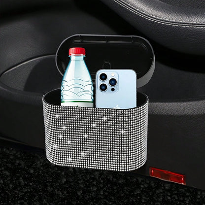 Sparkling Crystal Crown Car Trash Can, Sparkling Rhinestones Portable Mini Trash Can, Car, Office, Kitchen Seat Back Trash Basket, Universal Car Storage Accessory, Premium Car Decor Accessory, Ideal G