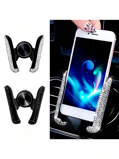 Sparkling Diamond Car Phone Holder- Waterproof, ABS Material, Wall-Mounted V-Shaped Clamp Design, Enhanced Navigation Support