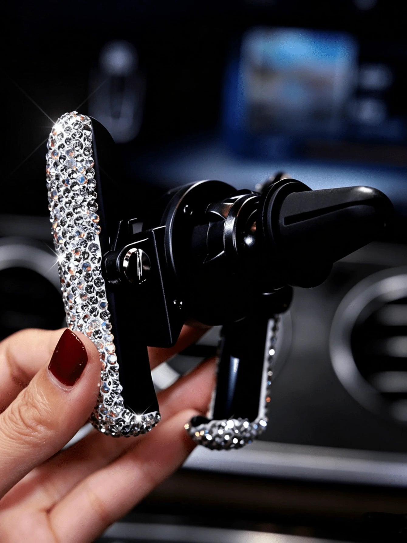Sparkling Diamond Car Phone Holder- Waterproof, ABS Material, Wall-Mounted V-Shaped Clamp Design, Enhanced Navigation Support