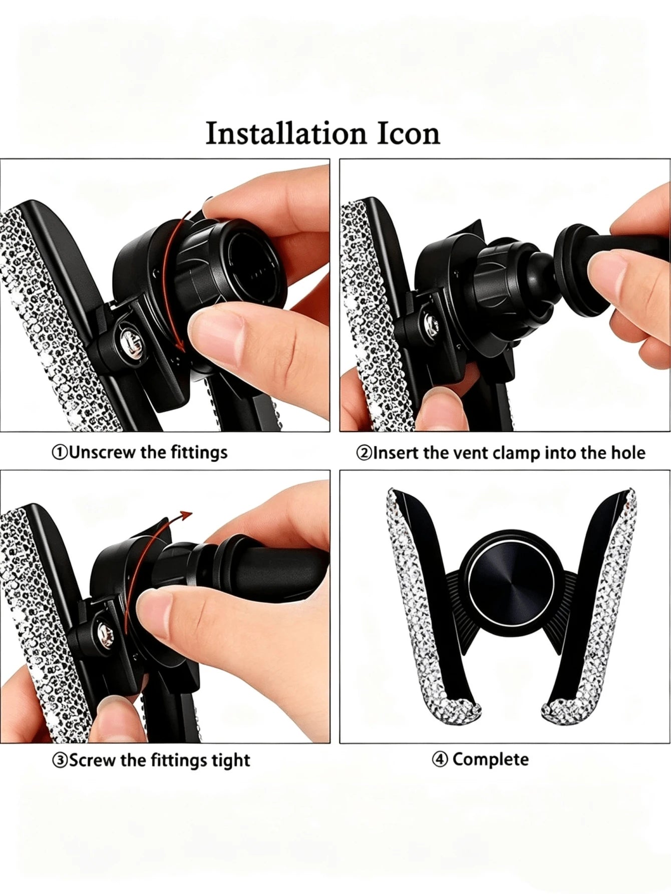Sparkling Diamond Car Phone Holder- Waterproof, ABS Material, Wall-Mounted V-Shaped Clamp Design, Enhanced Navigation Support