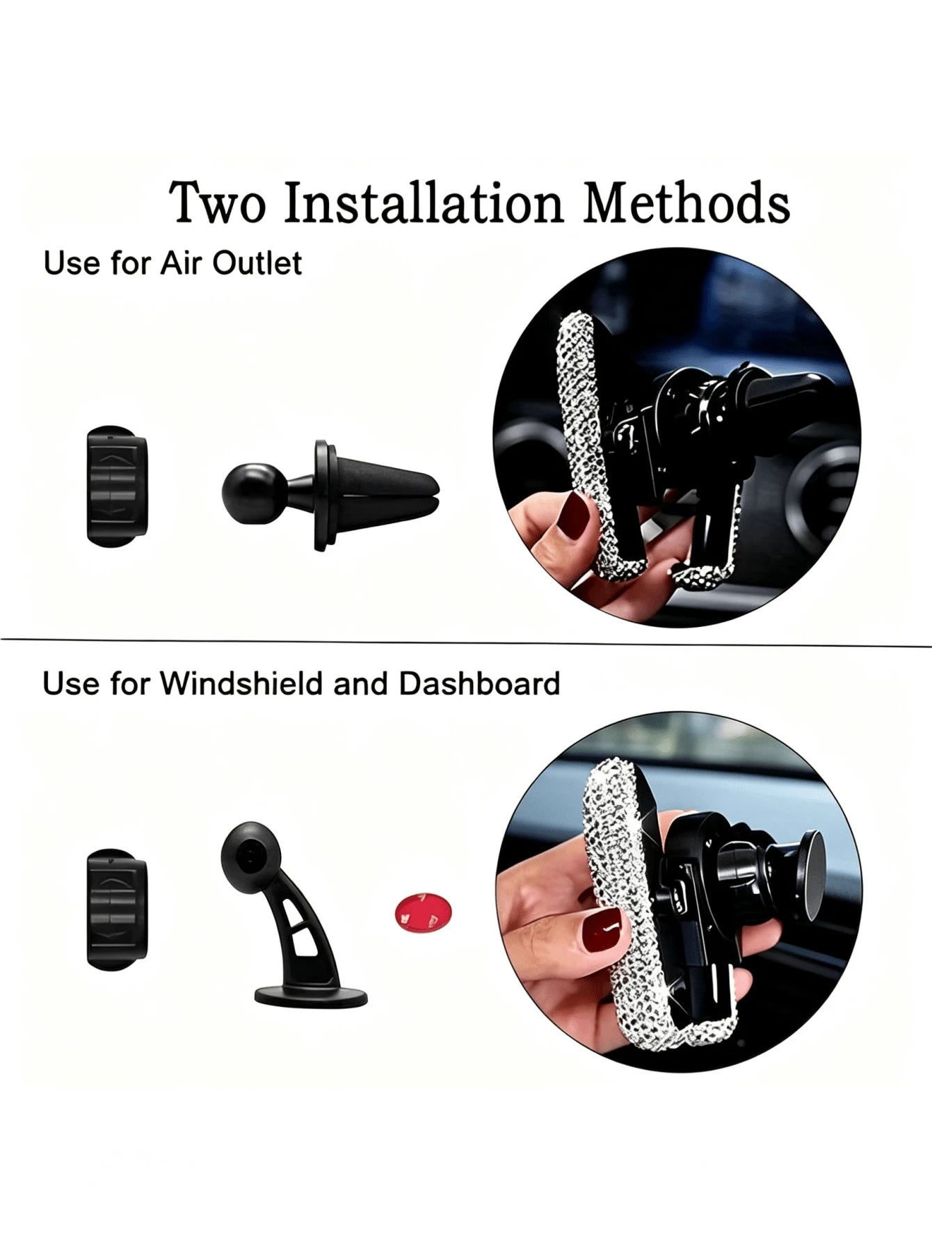 Sparkling Diamond Car Phone Holder- Waterproof, ABS Material, Wall-Mounted V-Shaped Clamp Design, Enhanced Navigation Support
