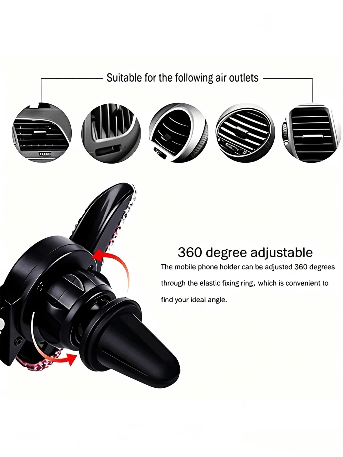 Sparkling Diamond Car Phone Holder- Waterproof, ABS Material, Wall-Mounted V-Shaped Clamp Design, Enhanced Navigation Support