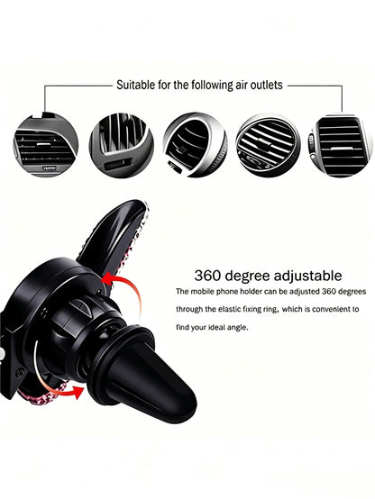 Sparkling Diamond Car Phone Holder- Waterproof, ABS Material, Wall-Mounted V-Shaped Clamp Design, Enhanced Navigation Support