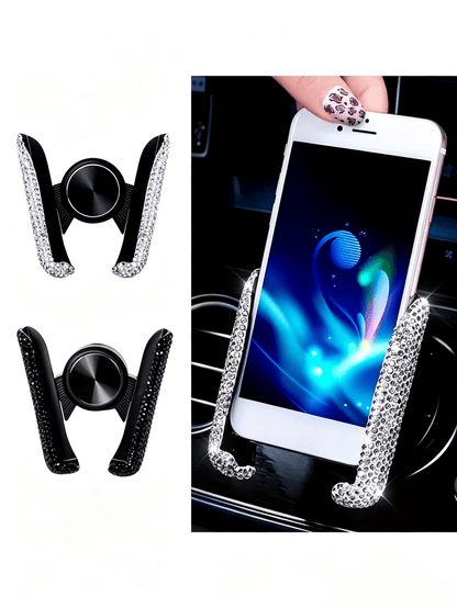 Sparkling Diamond Car Phone Holder- Waterproof, ABS Material, Wall-Mounted V-Shaped Clamp Design, Enhanced Navigation Support